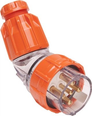 PLUG ANGLED 5 ROUND PINS 32A 500V AC ELECTRIC ORANGE