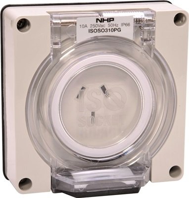 SOCKET OUTLET 3 FLAT PINS 10A 250V AC GREY LESS BACK BOX