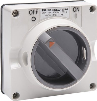 SWITCH 2 POLE 20A 250V AC GREY LESS BACK BOX