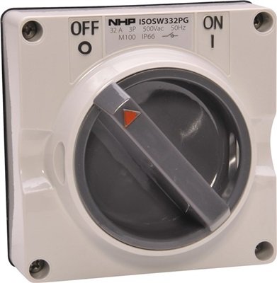 SWITCH 3 POLE 32A 500V AC GREY LESS BACK BOX
