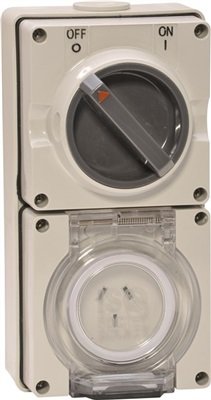 SWITCHED OUTLET 3 FLAT PINS 10A 250V GREY