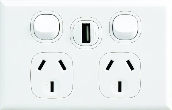 10A Double Switched, Horizontal Power Point + USB, White, Home